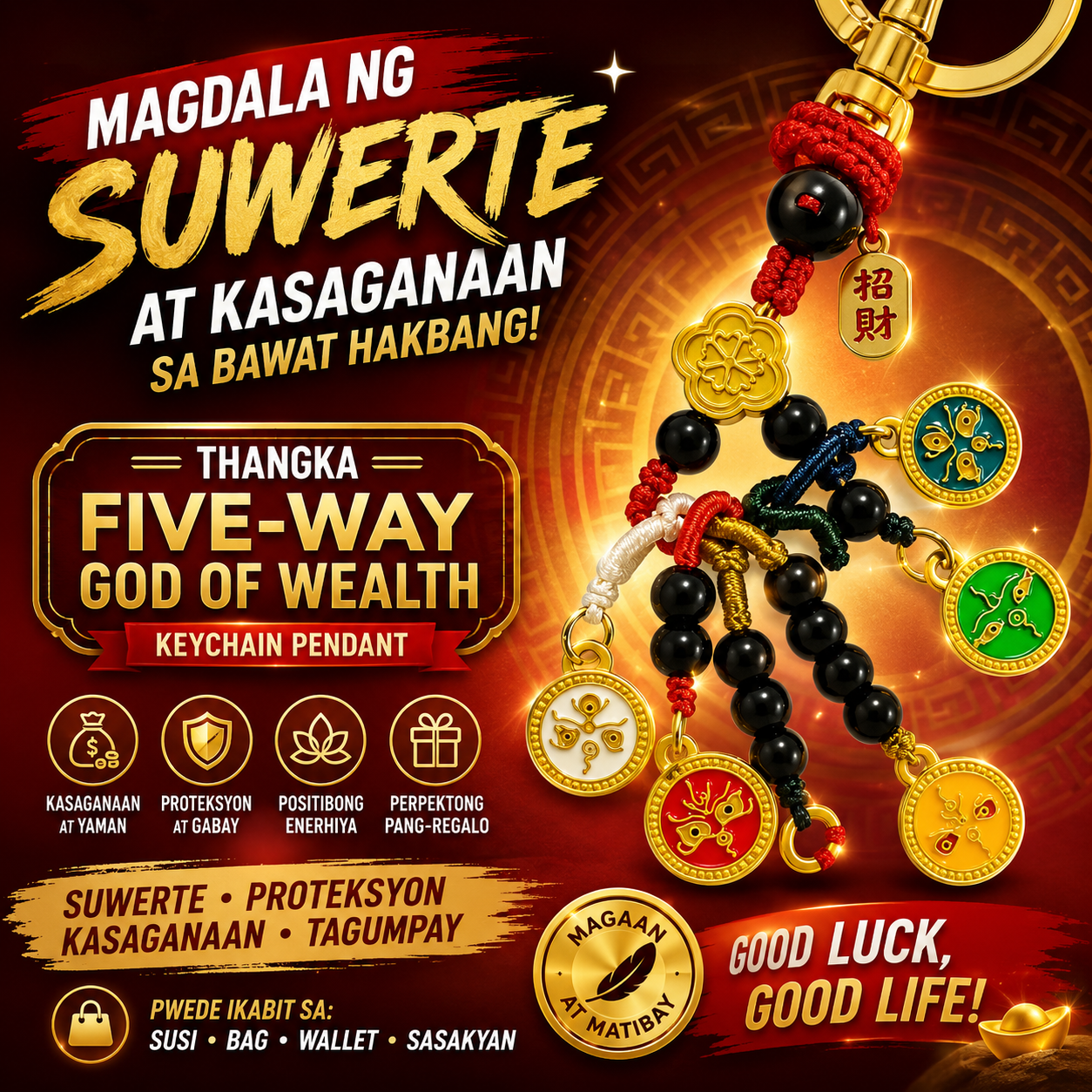Thangka Five-Way God of Wealth Keychain Pendant